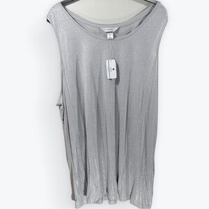 CJ Banks Sparkling Gray Blouse Tank Metallic Silver Shimmer 2X